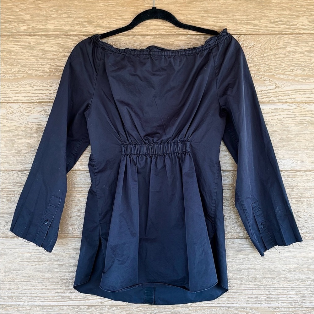 Tibi Black Off-Shoulder Ruffle Tie 100% Cotton Blouse Sz 2 - Picture 2 of 4